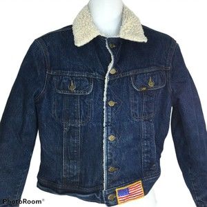 Vintage Lee Storm Rider Sherpa Jean Jacket Sz 44R Denim Coat USA Made 70s 80s